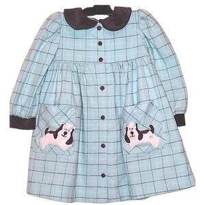 Rebecca Raggs Original Vintage Dogs Plaid Button Front Girls Dress size …